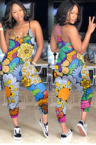 Grey Fashion street Print Patchwork Hollow Sleeveless Slip Jumpsuits