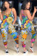 Grey Fashion street Print Patchwork Hollow Sleeveless Slip Jumpsuits