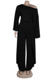 Pink Fashion Casual Solid Patchwork Slit Oblique Collar Long Sleeve Two Pieces