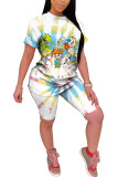 White Fashion Casual adult Ma'am Print Character Two Piece Suits Straight Short Sleeve Two Pieces