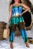 Red Fashion Casual Tie Dye Printing Spaghetti Strap Regular Jumpsuits