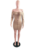 Pink Casual Solid Hollowed Out Off the Shoulder Pencil Skirt Dresses
