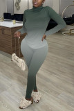 Cyan Casual Print Patchwork Turtleneck Long Sleeve Two Pieces