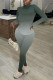 Green Casual Print Patchwork Turtleneck Long Sleeve Two Pieces