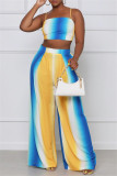 Colour Sexy Casual Print Vests Pants Spaghetti Strap Sleeveless Two Pieces