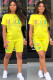 Yellow Fashion Casual adult Letter Patchwork Print Two Piece Suits pencil Short Sleeve Two Pieces