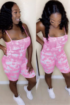 Pink Sexy Fashion Patchwork Print Sleeveless Slip Rompers