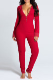 Decorative Pattern Casual Print V Neck Skinny Jumpsuits