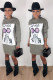 Grey Casual Fashion adult Cap Sleeve Long Sleeves O neck Step Skirt Mini Print Long Sleeve Dre