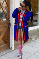 Blue cardigan Pearl Solid Ribbon Patchwork Pure Long Sleeve 