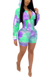 multicolor Fashion Ma'am adult Sexy Patchwork Two Piece Suits Print pencil Long Sleeve Two-Piece Sho