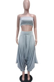Blue Fashion Sexy adult Ma'am Solid Two Piece Suits Harlan pants Sleeveless Two Pieces