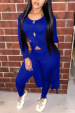 Black Sexy Solid Patchwork O Neck Long Sleeve Two Pieces