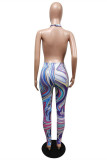 Pink Fashion Sexy Print Backless Halter Skinny Jumpsuits