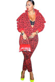 Leopard print Casual Patchwork Leopard Print Two Piece Suits pencil Long Sleeve 