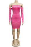 Black Sexy Hot Drilling Patchwork Bateau Neck Pencil Skirt Dresses