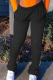 Black Casual Solid Fold Straight Mid Waist Straight Bottoms