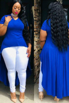 Blue Fashion Sexy adult Ma'am Turndown Collar Patchwork Solid asymmetrical Stitching Plus Size