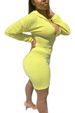 Yellow Fashion Casual adult Ma'am Patchwork Solid Two Piece Suits Straight Long Sleeve Two Pieces