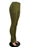 Grey Casual Solid Fold Straight Mid Waist Straight Bottoms