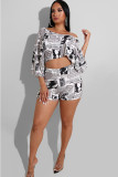 White Celebrities Fashion adult Two Piece Suits Patchwork Letter Print pencil Half Sleeve