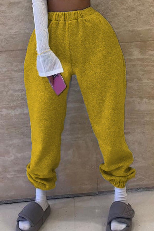 Yellow Elastic Fly Mid Solid Harlan pants Pants Bottoms