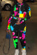 Black Sexy Print Patchwork O Neck Long Sleeve Two Pieces