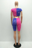 Fluorescent green Fashion adult Street Letter Patchwork Print Bandage Two Piece Suits HOLLOWED OUT pencil Short Sleeve Two Pieces