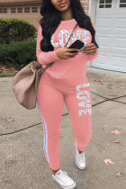 Pink Casual Striped Patchwork Solid pencil Long Sleeve Two Pieces