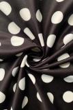 White One Shoulder Collar Long Sleeve asymmetrical Dot Print Slim fit Patchwork Long Sleeve Top