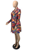 Rose Red Casual Print Graffiti Turndown Collar Outerwear