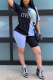 Black Fashion adult Europe and America Letter Patchwork Print Two Piece Suits pencil Short Sleeve Two Pieces