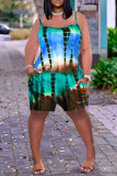 Red Fashion Casual Tie Dye Printing Spaghetti Strap Regular Romper