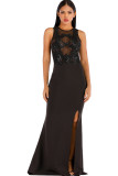 Black Sexy Tank Short Sleeves O neck Step Skirt Floor-Length Solid Club Dresses