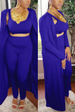 Blue Fashion Casual Solid Basic O Neck Long Sleeve Three-piece Set