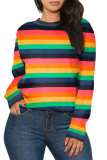 Stripe Fashion Casual Adult Striped O Neck Tops