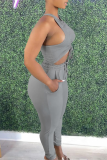 Grey Casual Solid Halter Sleeveless Two Pieces
