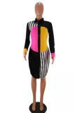 White Casual Sexy Fashion Cap Sleeve Long Sleeves Turndown Collar A-Line Knee-Length Patchwork P