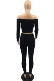 Orange Fashion Casual Solid Backless Off the Shoulder Long Sleeve Two Pieces