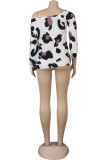 White One Shoulder Collar Long Sleeve Leopard Slim fit Tops