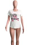 White O Neck Short Sleeve Print Patchwork Tees & T-shirts
