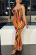 Orange Fashion Sexy Print Backless Spaghetti Strap Regular Jumpsuits