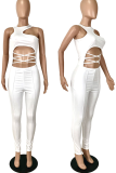 Tangerine Sexy Solid Patchwork Halter Skinny Jumpsuits