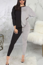 Black Sexy Solid Patchwork O Neck Long Sleeve Two Pieces