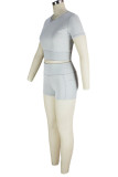 Black Sportswear Solid Patchwork O Neck Short Sleeve Two Pieces