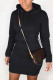 Black Street Cap Sleeve Long Sleeves Hooded Step Skirt Knee-Length Solid