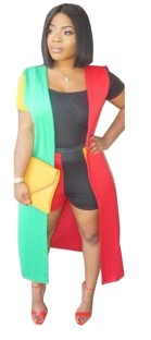 As Show Print Stitching Mid Waist Elastic Waist Two-piece suit