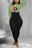 Green Fashion Sexy Print Patchwork O Neck Skinny Jumpsuits