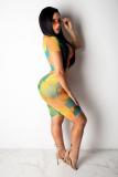 Multi-color Sexy Fashion crop top Tie Dye Geometric Skinny Two-Piece Short Set