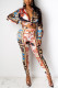 Multicolor Fashion Casual Print Basic Turndown Collar Long Sleeve Two Pieces